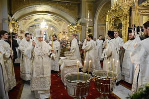 В праздник Крещения Господня Предстоятель Русской Церкви совершил Литургию и чин великого освящения воды в Богоявленском кафедральном соборе г. Москвы