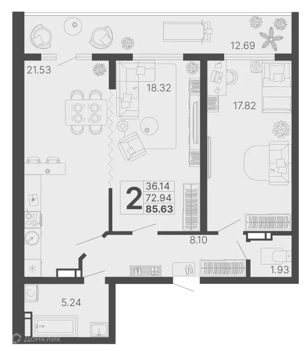 Планировка 2 комн. в ЖК Светский лес