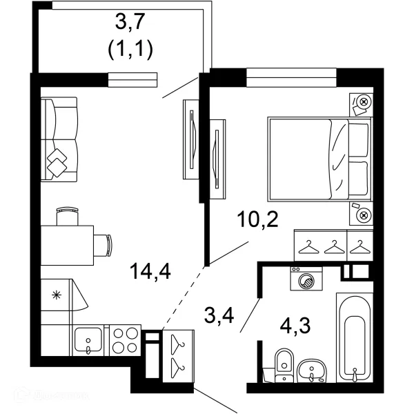 Планировка 1 комн. в ЖК Лестория
