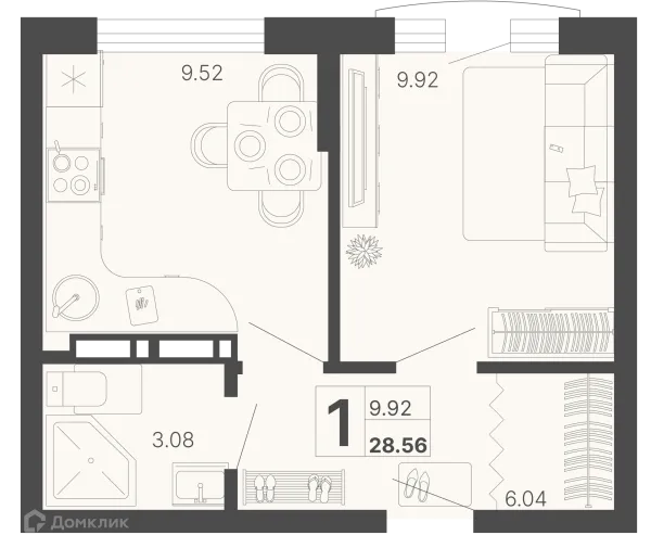 Планировка 1 комн. в ЖК Светский лес