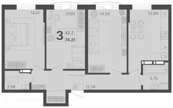 Планировка 3 комн. в ЖК Светский лес