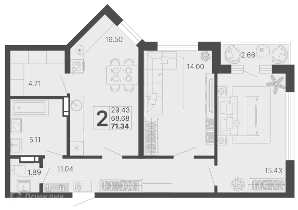 Планировка 2 комн. в ЖК Светский лес