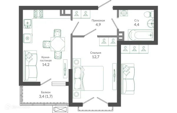Планировка 1 комн. в ЖК ФЛОРА