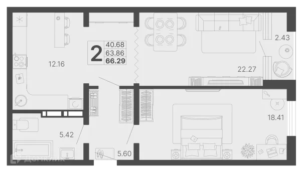 Планировка 2 комн. в ЖК Светский лес