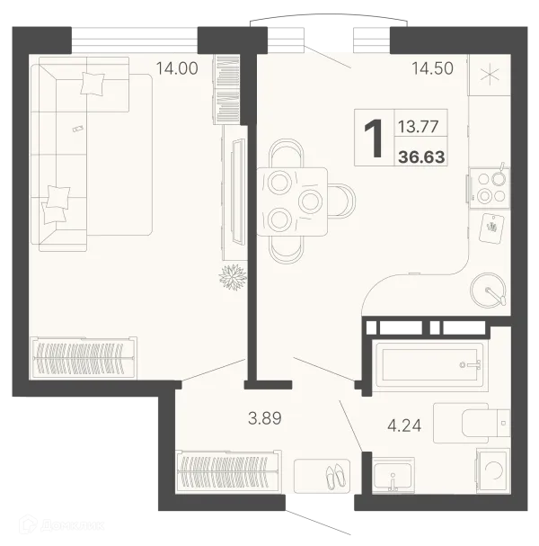 Планировка 1 комн. в ЖК Светский лес