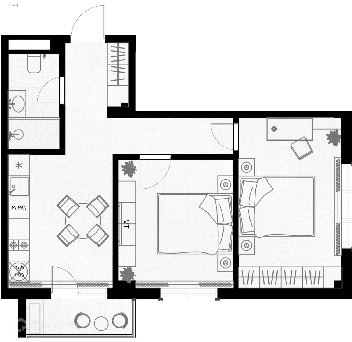 Планировка 2-комнатной квартиры 54.2 м² в ЖК OLIVIA (ОЛИВИА), г. Сочи — фото 1