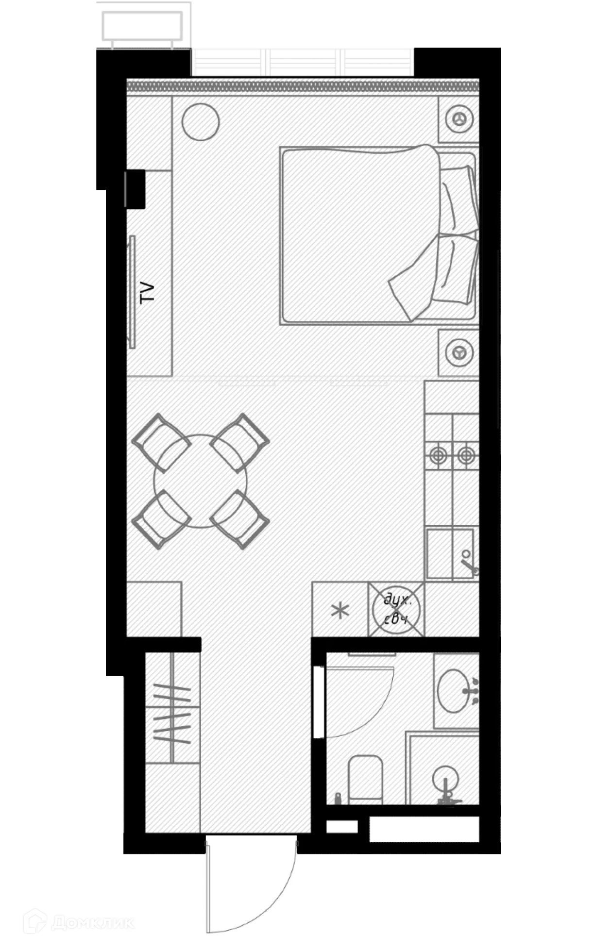 Планировка студии квартиры 29.5 м² в ЖК OLIVIA (ОЛИВИА), г. Сочи — фото 1