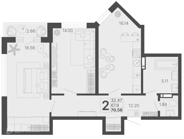 Планировка 2 комн. в ЖК Светский лес