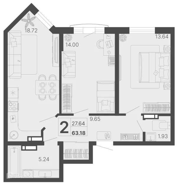 Планировка 2 комн. в ЖК Светский лес