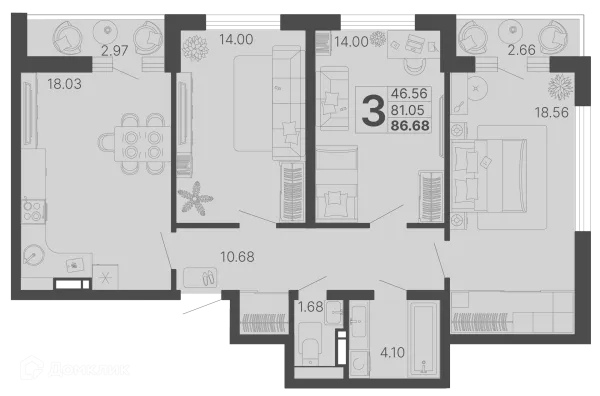 Планировка 3 комн. в ЖК Светский лес
