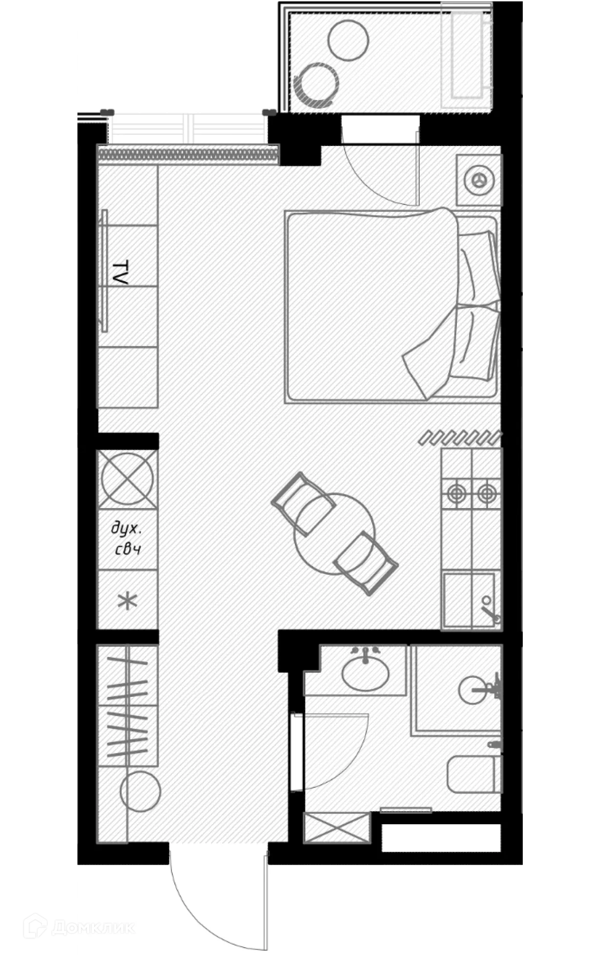 Планировка студии квартиры 28.7 м² в ЖК OLIVIA (ОЛИВИА), г. Сочи — фото 1