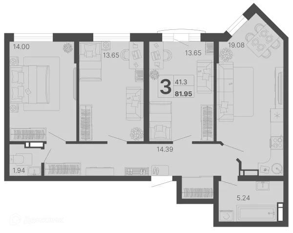 Планировка 3 комн. в ЖК Светский лес