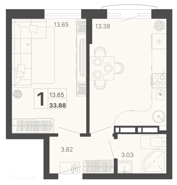 Планировка 1 комн. в ЖК Светский лес