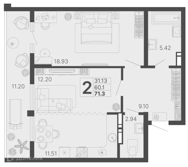 Планировка 2 комн. в ЖК Светский лес