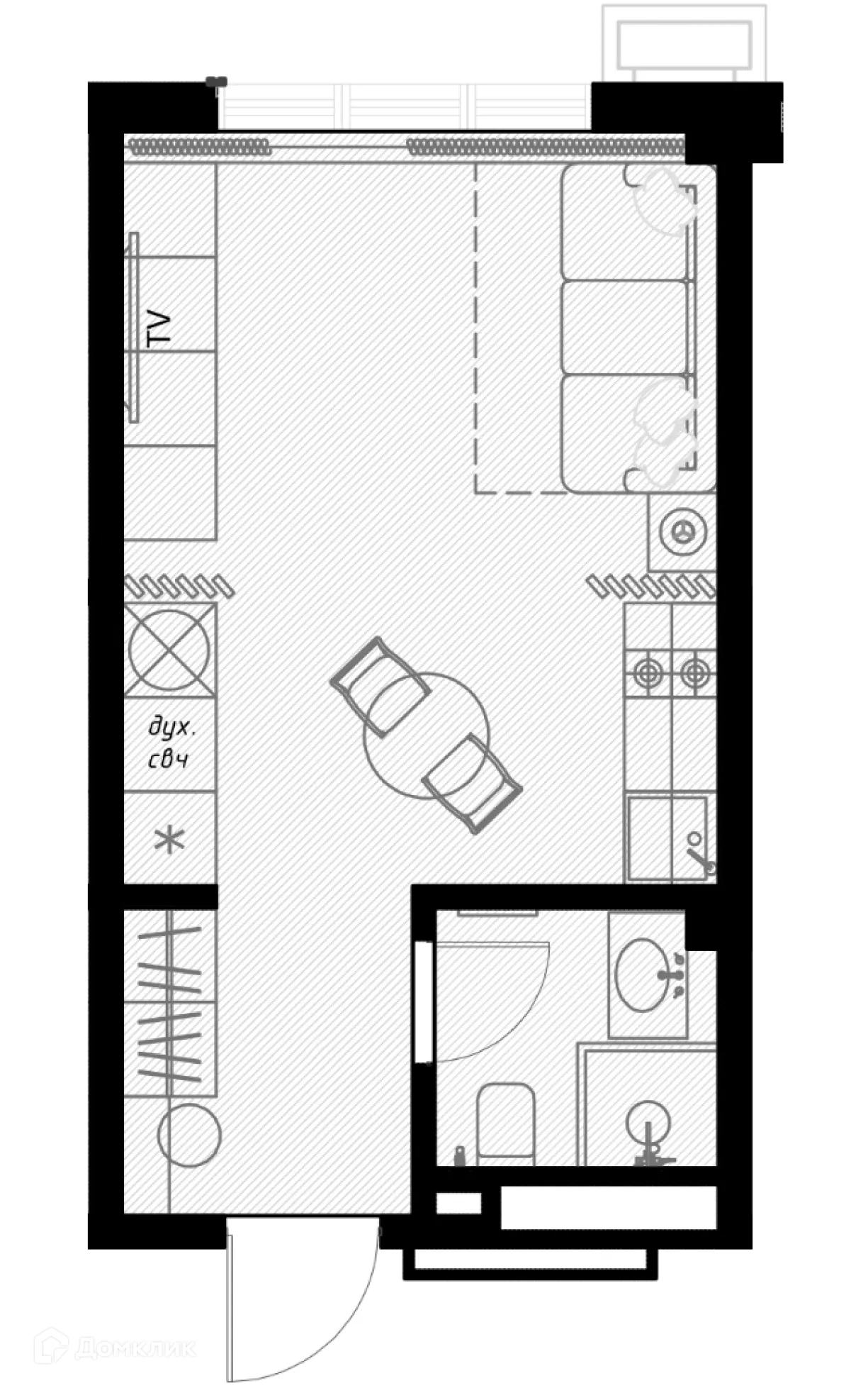 Планировка студии квартиры 25.3 м² в ЖК OLIVIA (ОЛИВИА), г. Сочи — фото 1