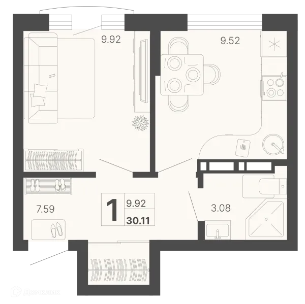 Планировка 1 комн. в ЖК Светский лес