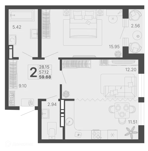 Планировка 2 комн. в ЖК Светский лес