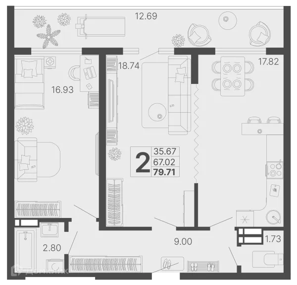 Планировка 2 комн. в ЖК Светский лес