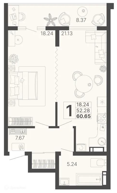 Планировка 1 комн. в ЖК Светский лес