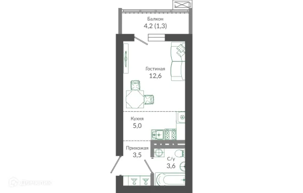 Планировка Студия в ЖК ФЛОРА
