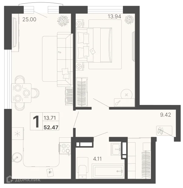 Планировка 1 комн. в ЖК Светский лес