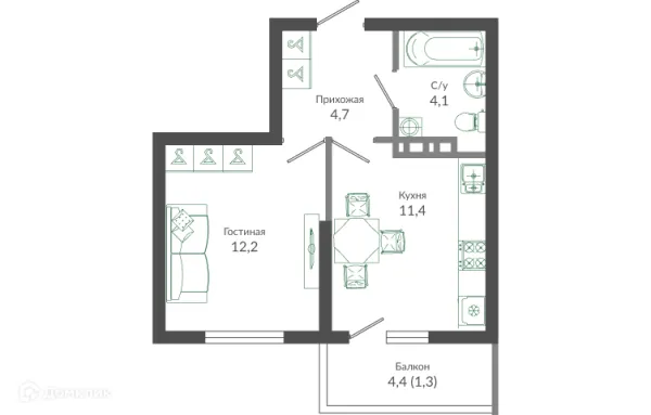 Планировка 1 комн. в ЖК ФЛОРА