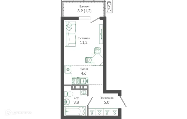 Планировка Студия в ЖК ФЛОРА