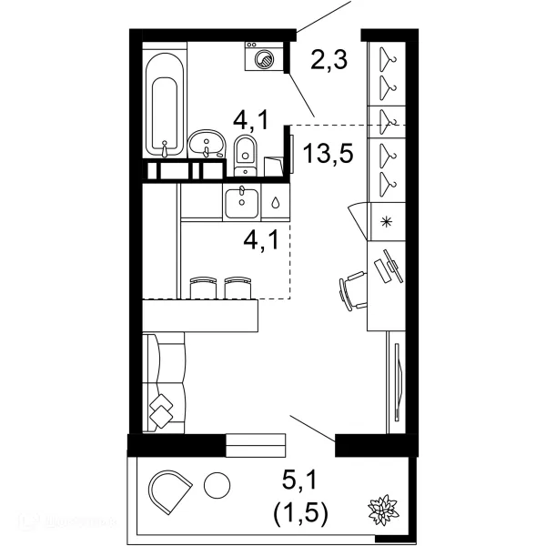 Планировка 1 комн. в ЖК ФЛОРА