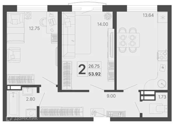 Планировка 2 комн. в ЖК Светский лес
