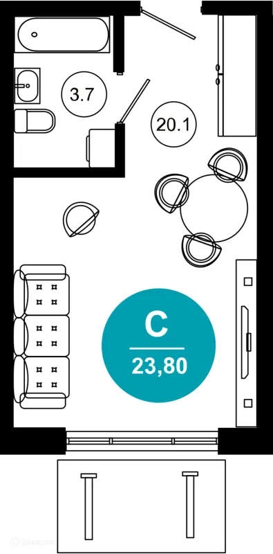 Планировка 1 комн. в ЖК Гостиничный комплекс "Нескучный сад"