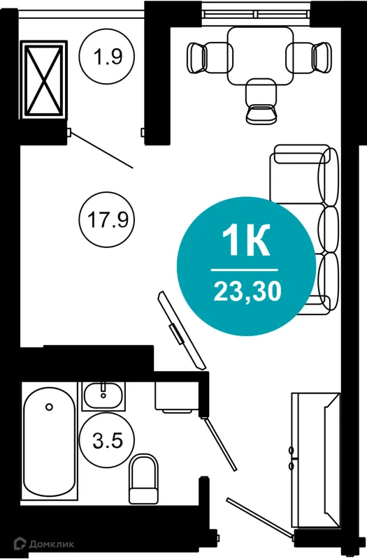 Планировка 1 комн. в ЖК Гостиничный комплекс "Нескучный сад"