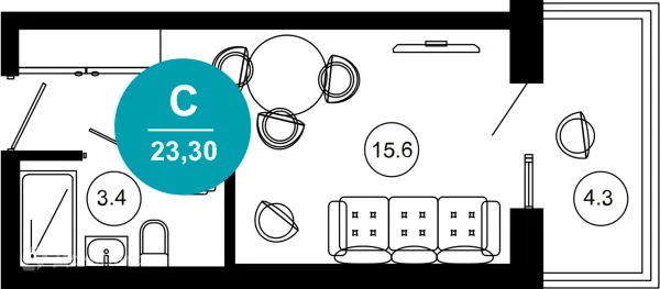 Планировка 1 комн. в ЖК Гостиничный комплекс "Нескучный сад"