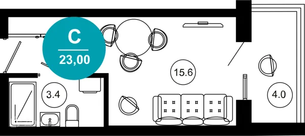 Планировка 1 комн. в ЖК Гостиничный комплекс "Нескучный сад"