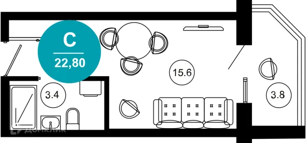 Планировка 1 комн. в ЖК Гостиничный комплекс "Нескучный сад"