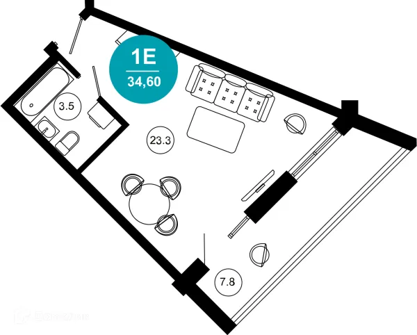 Планировка 1 комн. в ЖК Гостиничный комплекс "Нескучный сад"