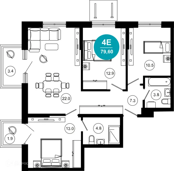 Планировка 4 комн. в ЖК Гостиничный комплекс "Нескучный сад"