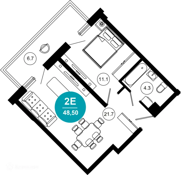 Планировка 2 комн. в ЖК Гостиничный комплекс "Нескучный сад"