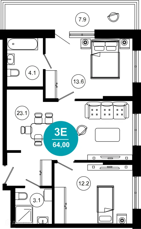 Планировка 3 комн. в ЖК Гостиничный комплекс "Нескучный сад"