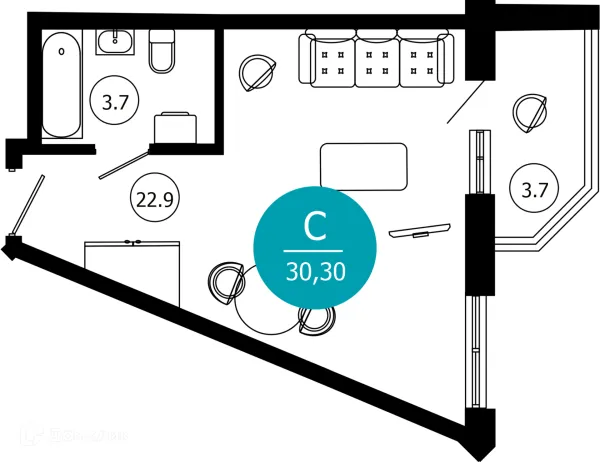 Планировка 1 комн. в ЖК Гостиничный комплекс "Нескучный сад"