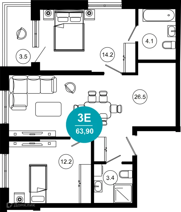 Планировка 3 комн. в ЖК Гостиничный комплекс "Нескучный сад"