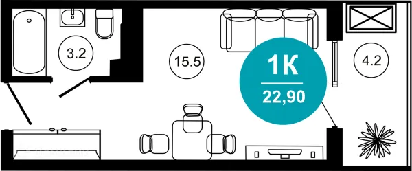 Планировка 1 комн. в ЖК Гостиничный комплекс "Нескучный сад"