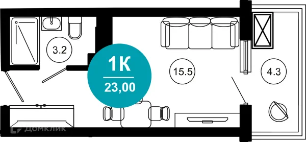 Планировка 1 комн. в ЖК Гостиничный комплекс "Нескучный сад"