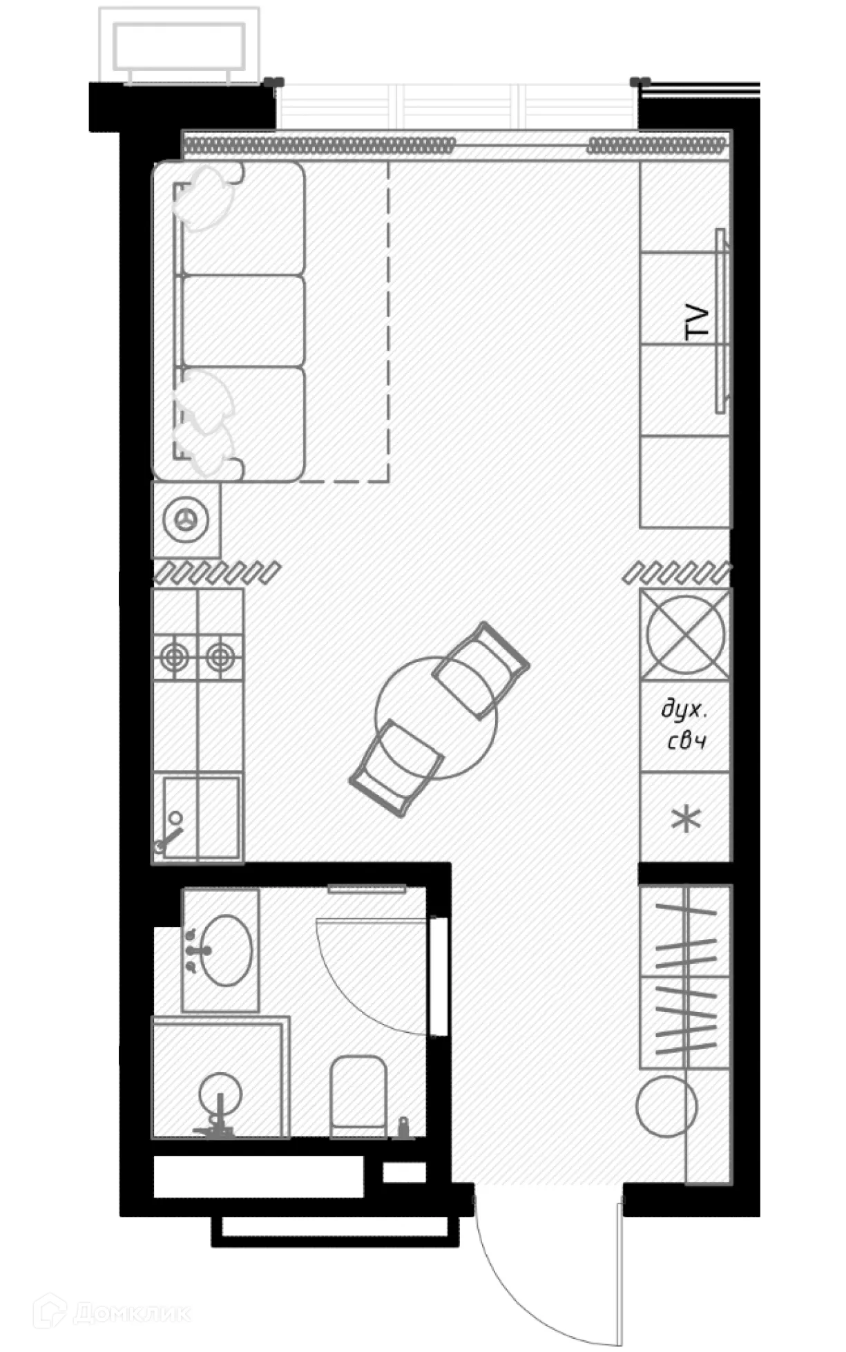 Планировка студии квартиры 25.3 м² в ЖК OLIVIA (ОЛИВИА), г. Сочи — фото 1