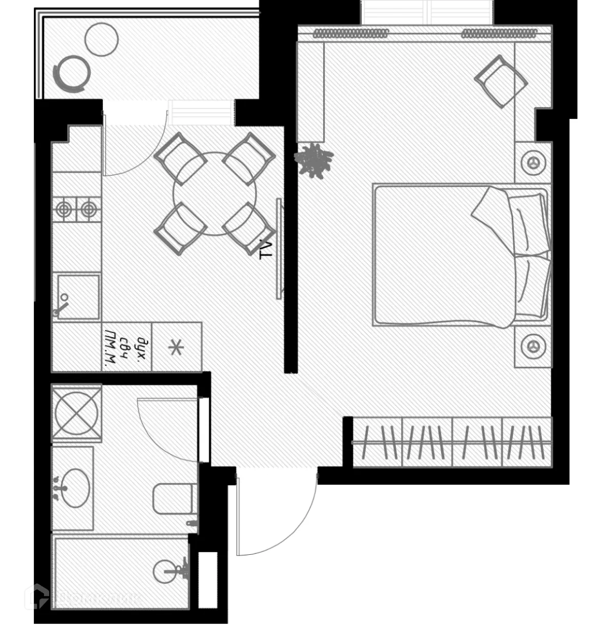 Планировка студии квартиры 33.2 м² в ЖК OLIVIA (ОЛИВИА), г. Сочи — фото 1