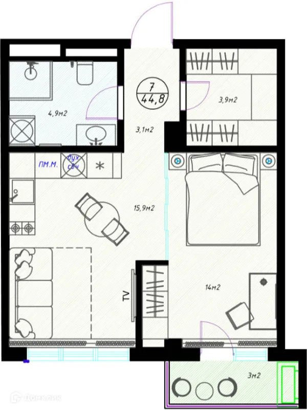 Планировка 1 комн. в ЖК OLIVIA (ОЛИВИА)