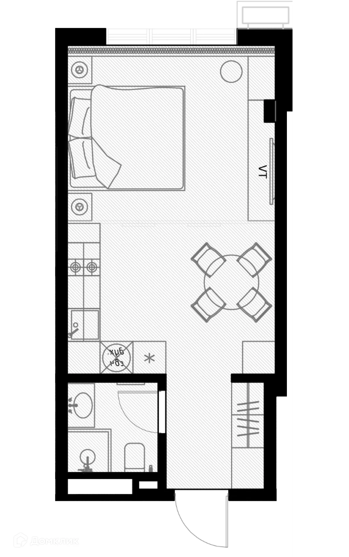 Планировка 1-комнатной квартиры 29.6 м² в ЖК OLIVIA (ОЛИВИА), г. Сочи — фото 1