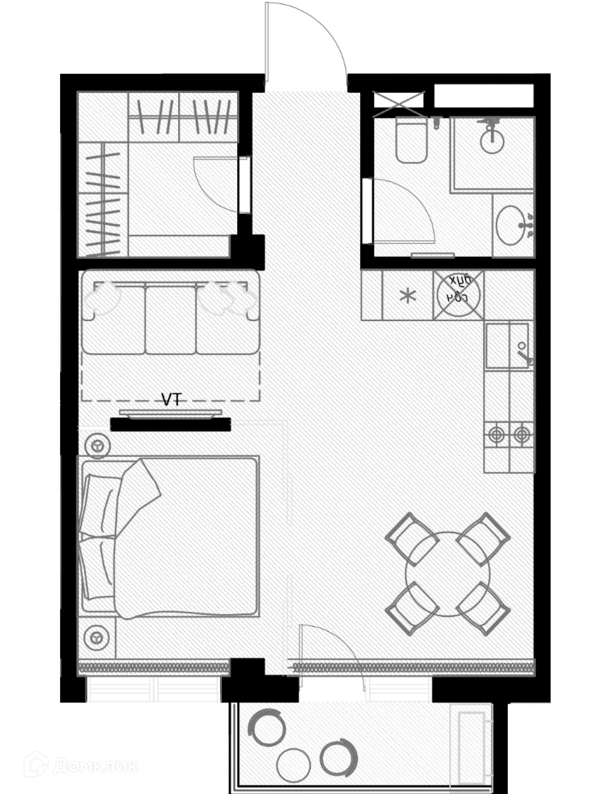 Планировка студии квартиры 39.2 м² в ЖК OLIVIA (ОЛИВИА), г. Сочи — фото 1