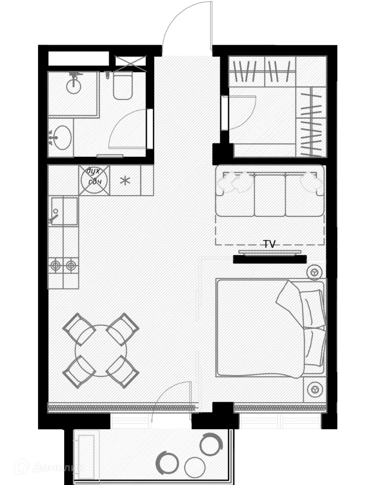 Планировка студии квартиры 39.3 м² в ЖК OLIVIA (ОЛИВИА), г. Сочи — фото 1
