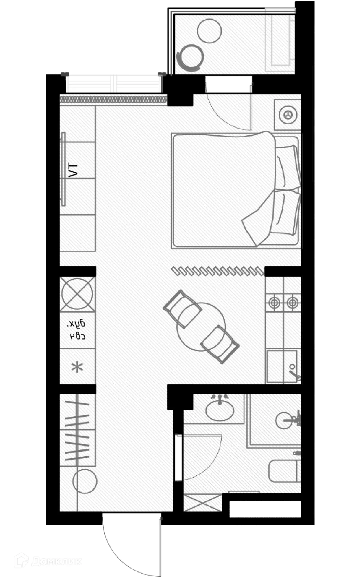 Планировка студии квартиры 28.7 м² в ЖК OLIVIA (ОЛИВИА), г. Сочи — фото 1