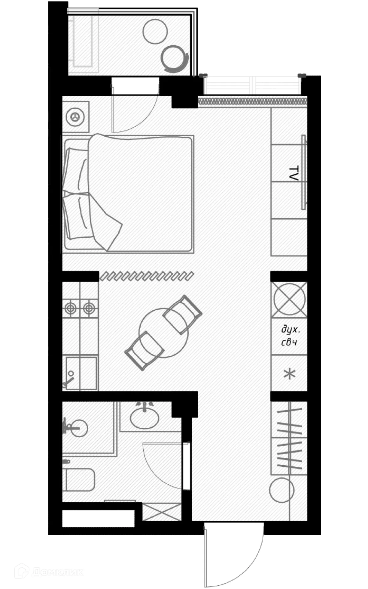 Планировка студии квартиры 28.6 м² в ЖК OLIVIA (ОЛИВИА), г. Сочи — фото 1